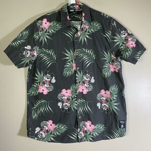 NEFF DISNEY Shirt  Mens Large Mickey Mouse Blue Floral Hawaiian Button Up Cotton